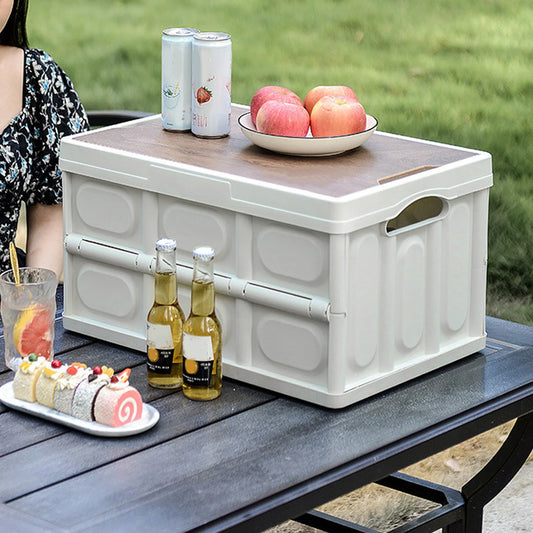 30L Outdoor Camping Picnic Folding Storage Box Multifunctional Thicken Removable Storage Box with Wooden Panel