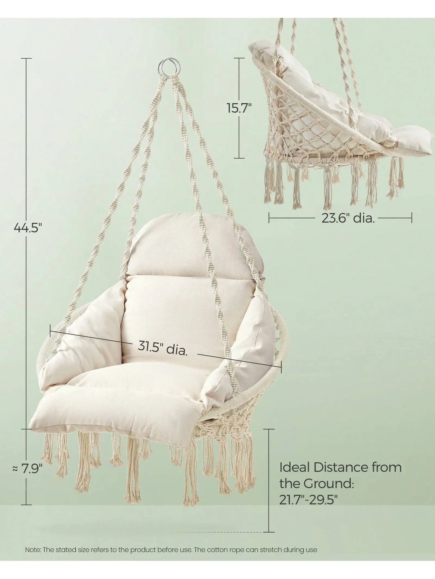 SONGMICS Hanging Chair, Hammock Chair with Large, Thick Cushion, Boho Swing Chair for Bedroom, Patio, Balcony, Garden