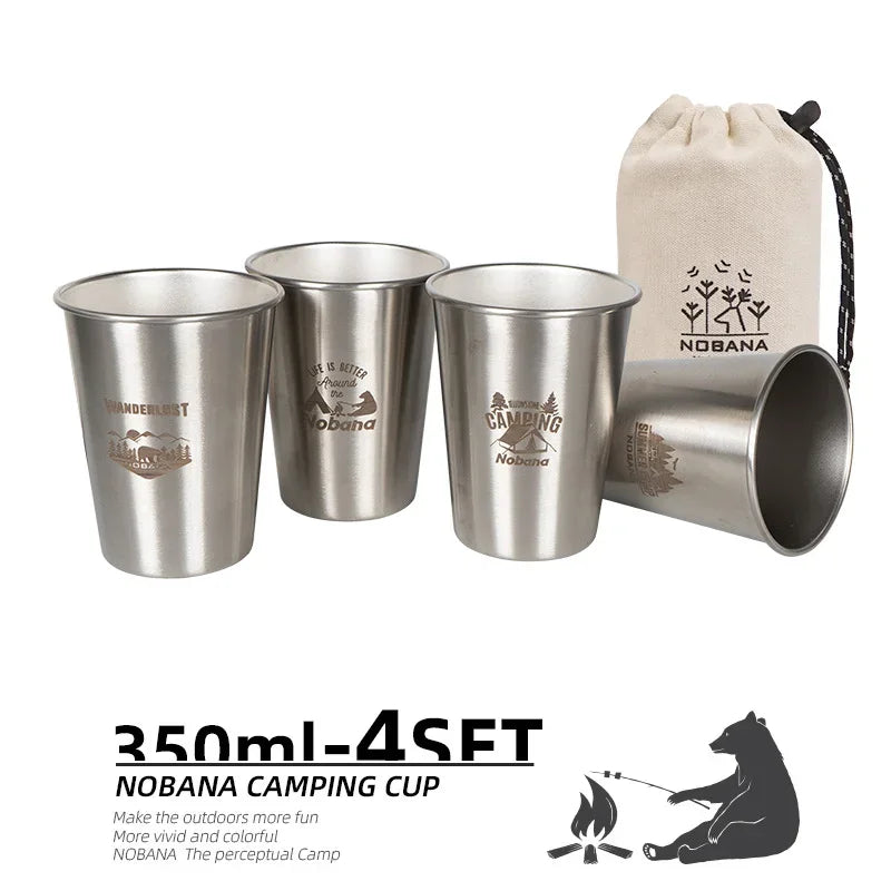 Outdoor 304 Stainless Steel Cup Set Camping Cup 4/6/8PCS Camping Portable Water Cup Travel Coffee Cup Picnic Barbecue Beer Cup