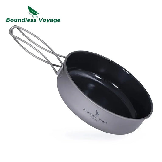 Boundless Voyage Titanium Non-stick Frying Pan with Ceramic Coating and Folding Handle Outdoor Camping Picnic Plate Dish