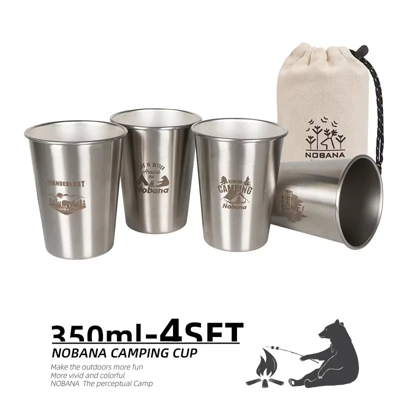 Outdoor 304 Stainless Steel Cup Set Camping Cup 4/6/8PCS Camping Portable Water Cup Travel Coffee Cup Picnic Barbecue Beer Cup