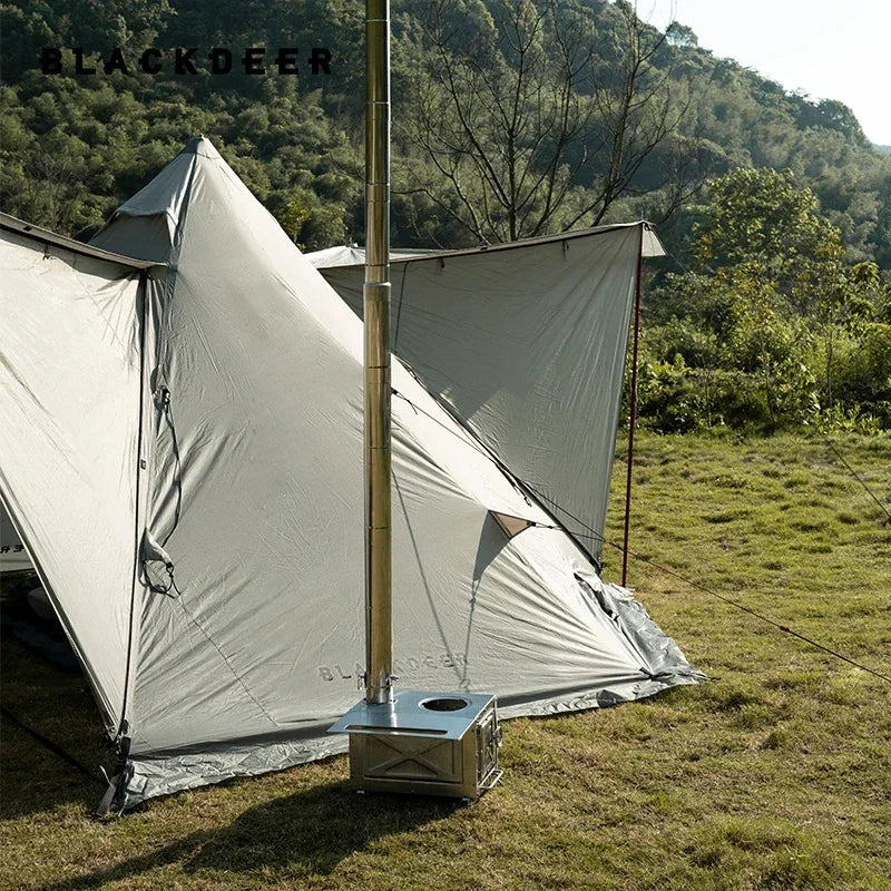 BLACKDEER Camping Outdoor 304 Stainless Steel Tent Wood Stove with Pipe Travel Folding Portable Wood Stove for Cooking