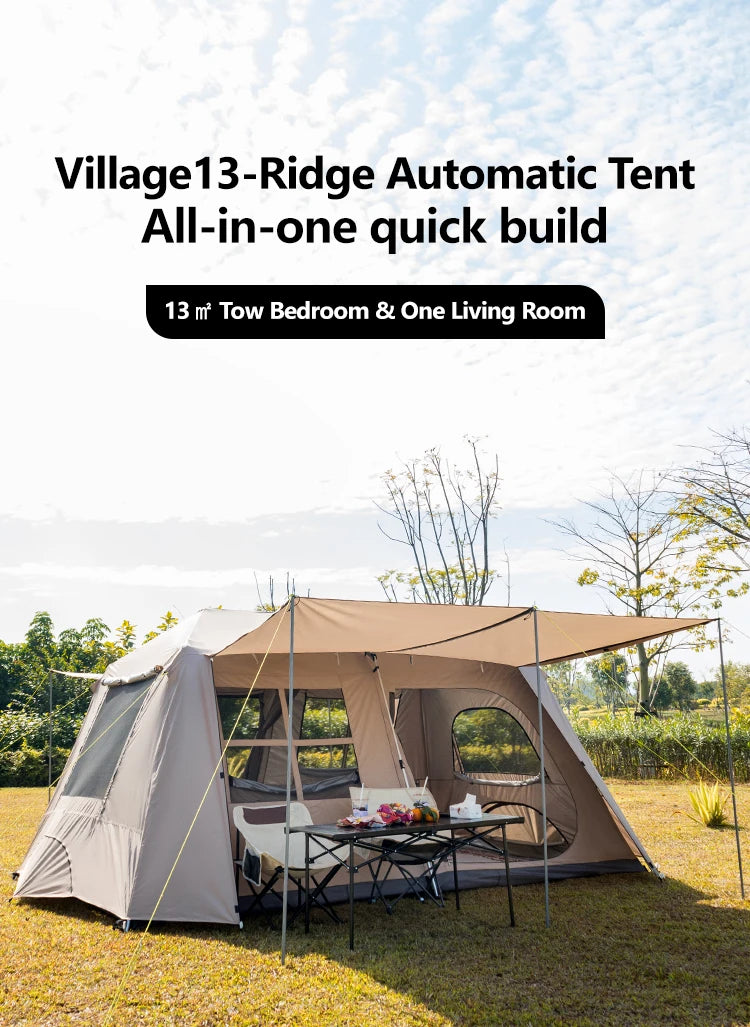 Sonuto-Fully Automatic Outdoor Camping Tent Quick Opening Two Halls Ridge Tent Integrated Canopy Overnight Camping 3-8P
