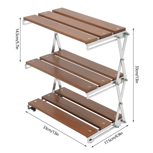 3-Tier Camping Rack Camping Folding Storage Rack Organizer with Carry Bag Retro Rectangular Camping Dish Rack Shelf Table