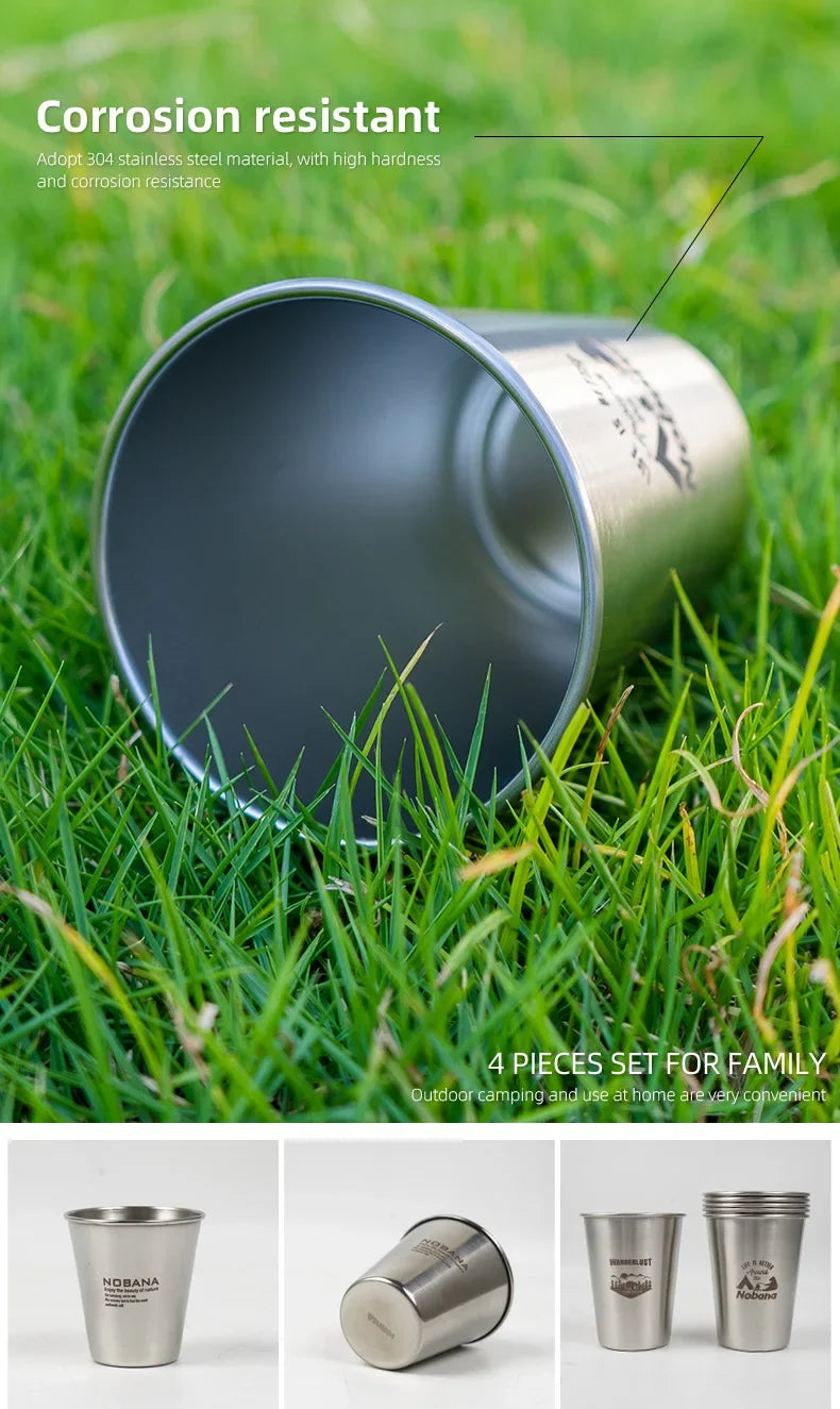 Outdoor 304 Stainless Steel Cup Set Camping Cup 4/6/8PCS Camping Portable Water Cup Travel Coffee Cup Picnic Barbecue Beer Cup