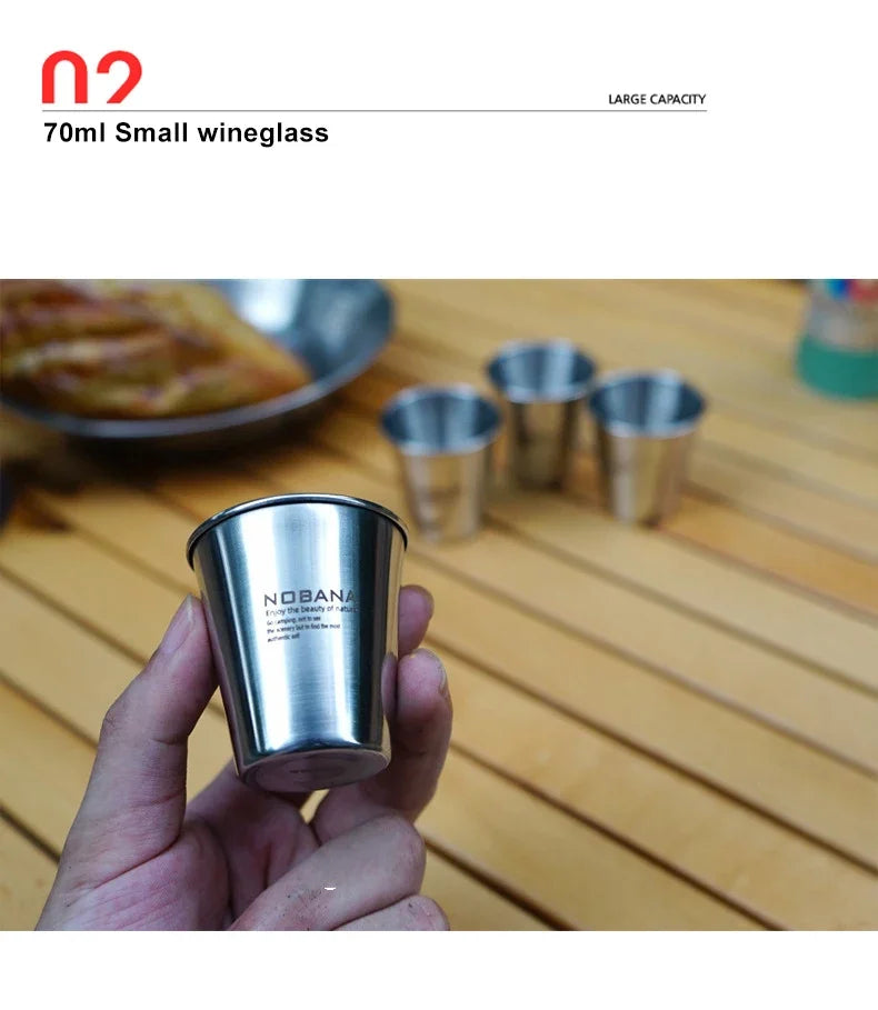 Outdoor 304 Stainless Steel Cup Set Camping Cup 4/6/8PCS Camping Portable Water Cup Travel Coffee Cup Picnic Barbecue Beer Cup