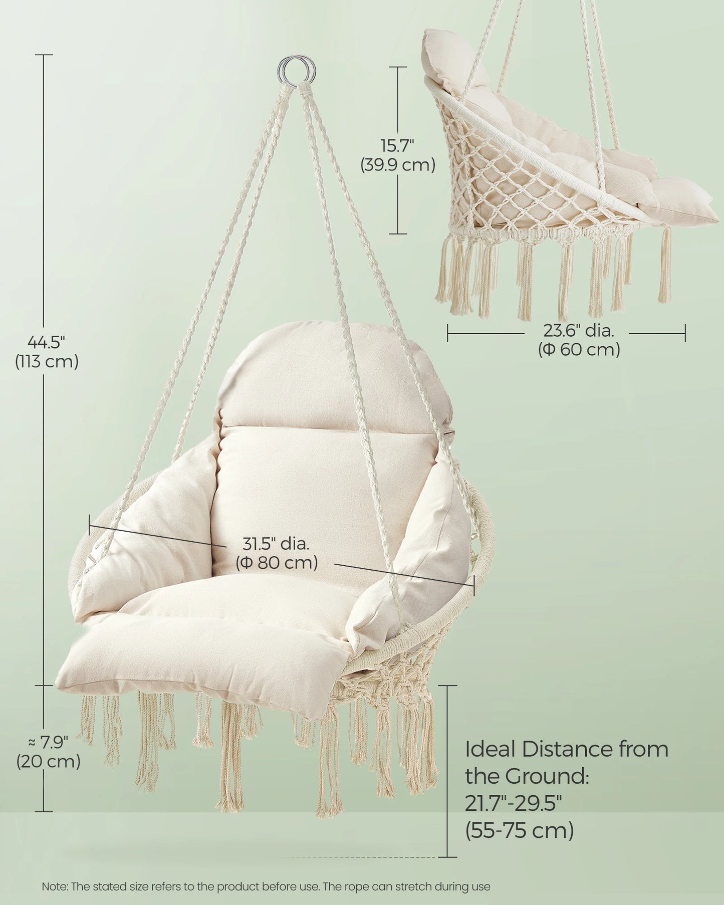 SONGMICS Hanging Chair, Hammock Chair with Large, Thick Cushion, Boho Swing Chair for Bedroom, Patio, Balcony, Garden