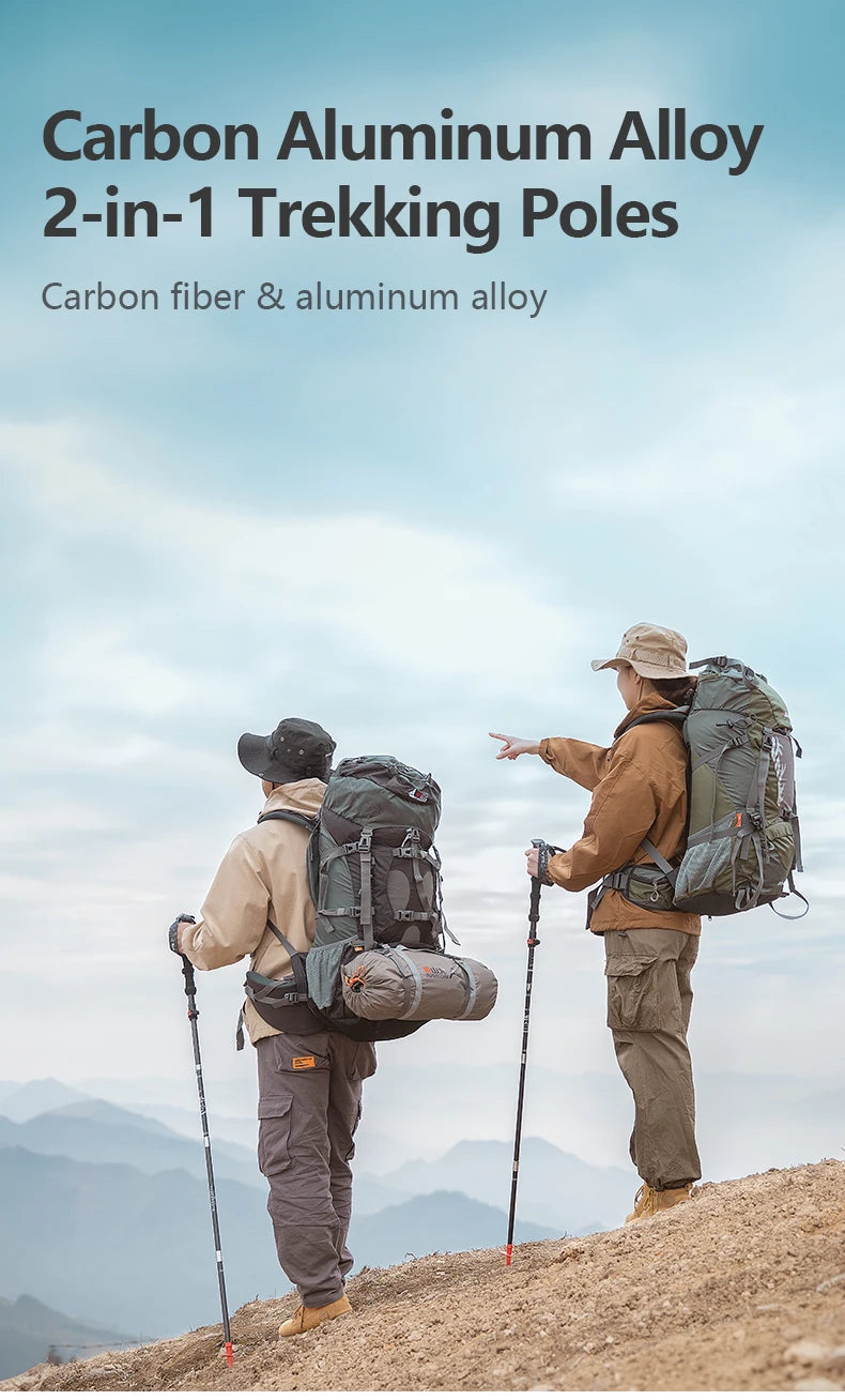 BISINNA 1pcs/2pcs Folding Trekking Poles Carbon Fiber Collapsible Telescopic Sticks Lightweight Walking Stick Hiking Climbing