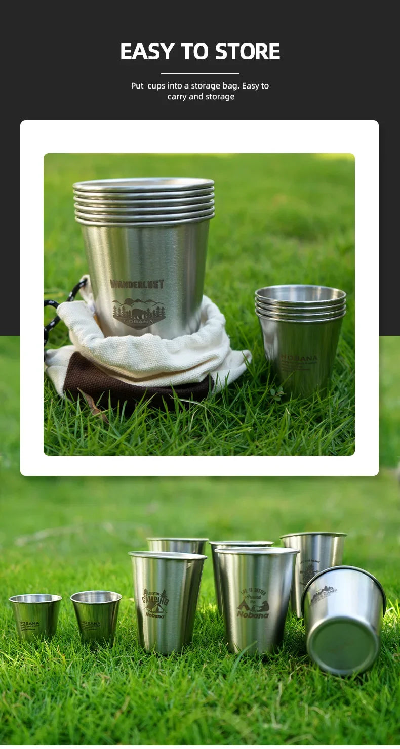 Outdoor 304 Stainless Steel Cup Set Camping Cup 4/6/8PCS Camping Portable Water Cup Travel Coffee Cup Picnic Barbecue Beer Cup