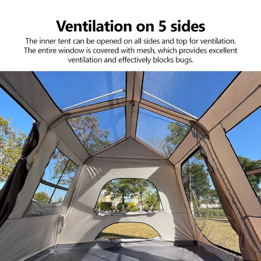 Sonuto-Fully Automatic Outdoor Camping Tent Quick Opening Two Halls Ridge Tent Integrated Canopy Overnight Camping 3-8P