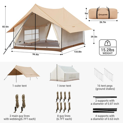 KingCamp Camping Tent, Canopy And Mesh Tent Function 2-in-1 Double Storey House Tent Glamping Tent With Huge Interior Space