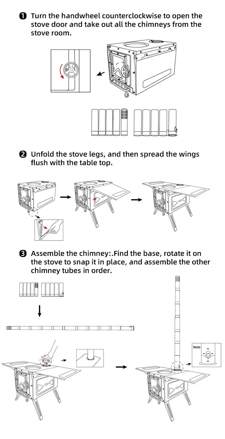 BLACKDEER Camping Outdoor 304 Stainless Steel Tent Wood Stove with Pipe Travel Folding Portable Wood Stove for Cooking