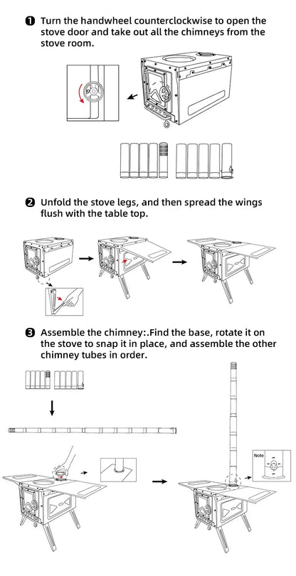 BLACKDEER Camping Outdoor 304 Stainless Steel Tent Wood Stove with Pipe Travel Folding Portable Wood Stove for Cooking