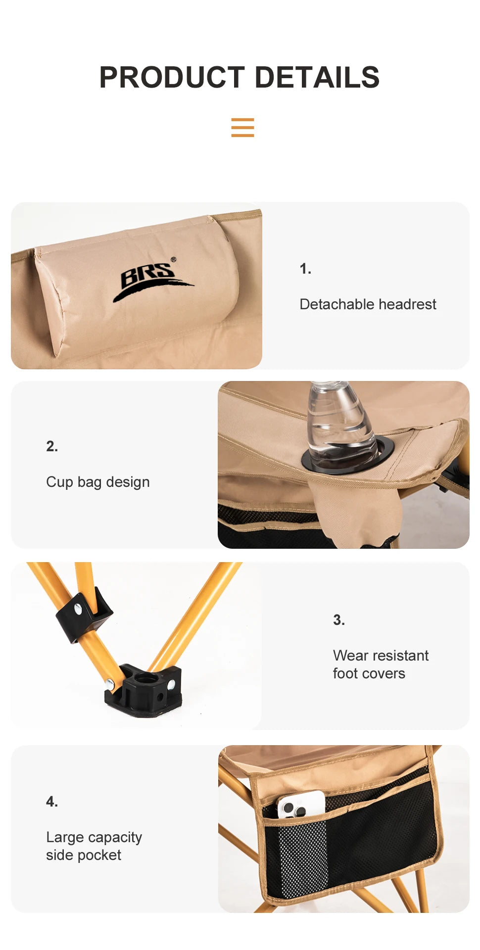 BRS 2-in-1 Reclining Camping Chair Lightweight Folding Camping Lounge Chair with Adjustable Backrest & Footrest for Beach