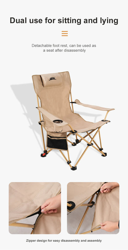 BRS 2-in-1 Reclining Camping Chair Lightweight Folding Camping Lounge Chair with Adjustable Backrest & Footrest for Beach