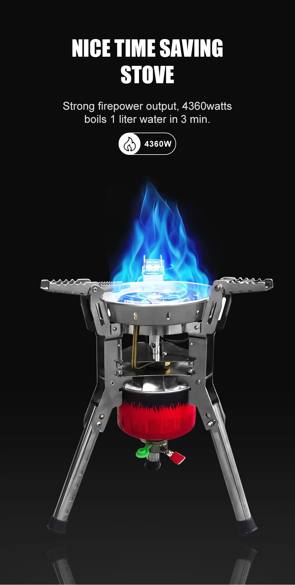 BRS-69 High Power 4360W Outdoor Gas Stove Adjustable Height Foldable Gas Burner Camping Picnic Windproof Stove Cooking Accessory