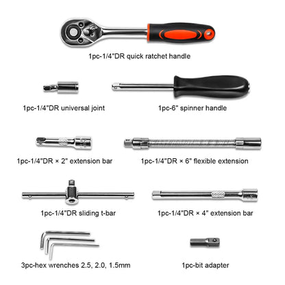 46pcs/set Drive Socket Set Ratchet Wrench Set Car Tool Kit, Bit Socket Wrench Set Metric Mechanic Tool Set Car accessories