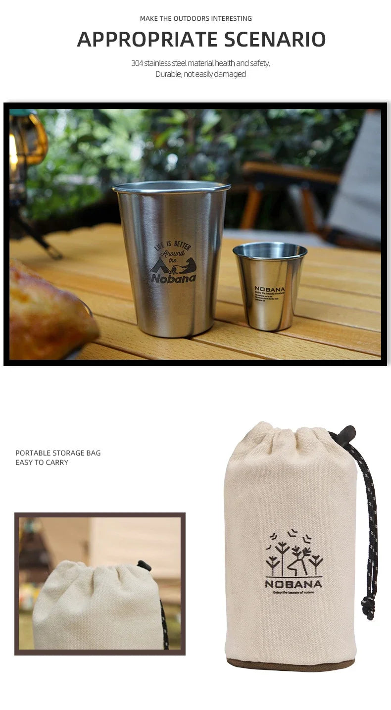 Outdoor 304 Stainless Steel Cup Set Camping Cup 4/6/8PCS Camping Portable Water Cup Travel Coffee Cup Picnic Barbecue Beer Cup