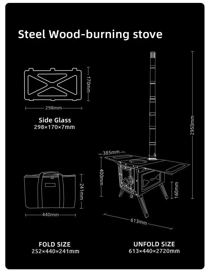 BLACKDEER Camping Outdoor 304 Stainless Steel Tent Wood Stove with Pipe Travel Folding Portable Wood Stove for Cooking