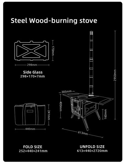BLACKDEER Camping Outdoor 304 Stainless Steel Tent Wood Stove with Pipe Travel Folding Portable Wood Stove for Cooking