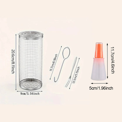 BBQ Rolling Grill Basket - Large Round Mesh Grilled Cage for Vegetable Fish Slices - Perfect for Outdoor Picnic Camping Baking