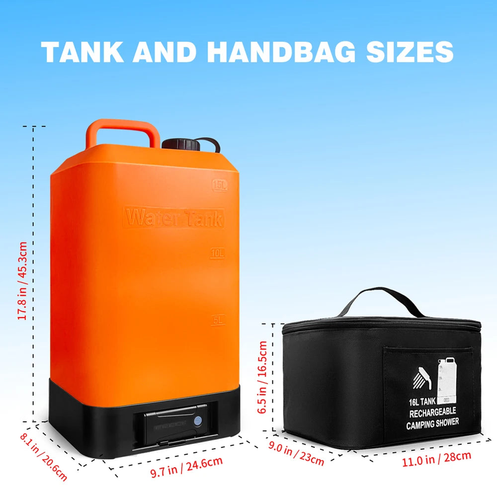 Portable Outdoor Camping Shower with 16L Silica Gel Water Bag Rechargeable Electric Pump For Hiking Climbing Swimming Bathing