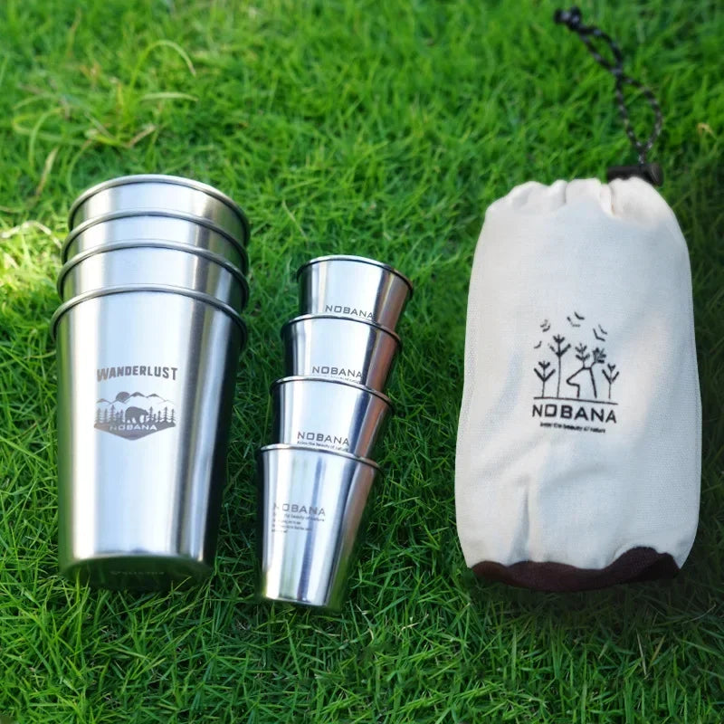 Outdoor 304 Stainless Steel Cup Set Camping Cup 4/6/8PCS Camping Portable Water Cup Travel Coffee Cup Picnic Barbecue Beer Cup