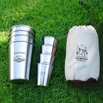 Outdoor 304 Stainless Steel Cup Set Camping Cup 4/6/8PCS Camping Portable Water Cup Travel Coffee Cup Picnic Barbecue Beer Cup