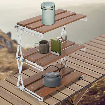3-Tier Camping Rack Camping Folding Storage Rack Organizer with Carry Bag Retro Rectangular Camping Dish Rack Shelf Table