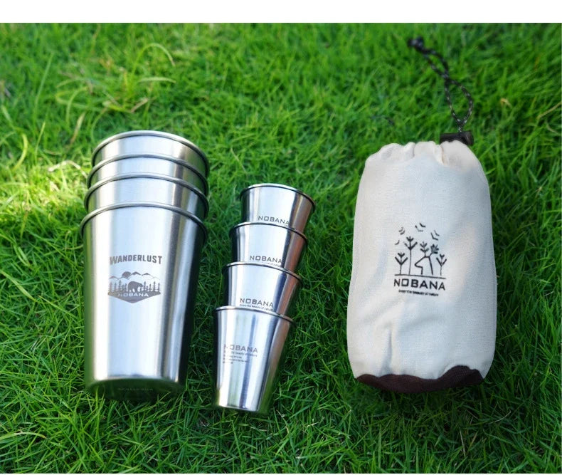 Outdoor 304 Stainless Steel Cup Set Camping Cup 4/6/8PCS Camping Portable Water Cup Travel Coffee Cup Picnic Barbecue Beer Cup