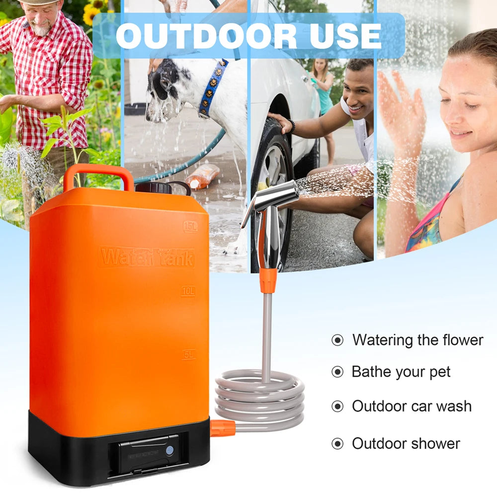 Portable Outdoor Camping Shower with 16L Silica Gel Water Bag Rechargeable Electric Pump For Hiking Climbing Swimming Bathing