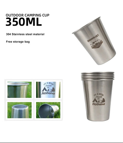 Outdoor 304 Stainless Steel Cup Set Camping Cup 4/6/8PCS Camping Portable Water Cup Travel Coffee Cup Picnic Barbecue Beer Cup