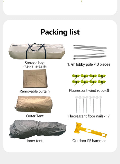 Sonuto-Fully Automatic Outdoor Camping Tent Quick Opening Two Halls Ridge Tent Integrated Canopy Overnight Camping 3-8P