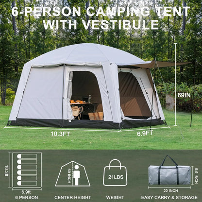 4-6 Person Camping Tent Large Family Cabin Tents with Porch & Rainfly Double Layer Waterproof  Portable Big Tents for Outdoor