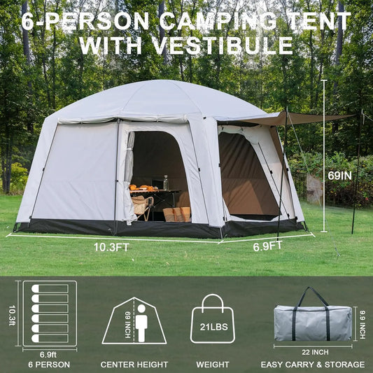 4-6 Person Camping Tent Large Family Cabin Tents with Porch & Rainfly Double Layer Waterproof  Portable Big Tents for Outdoor