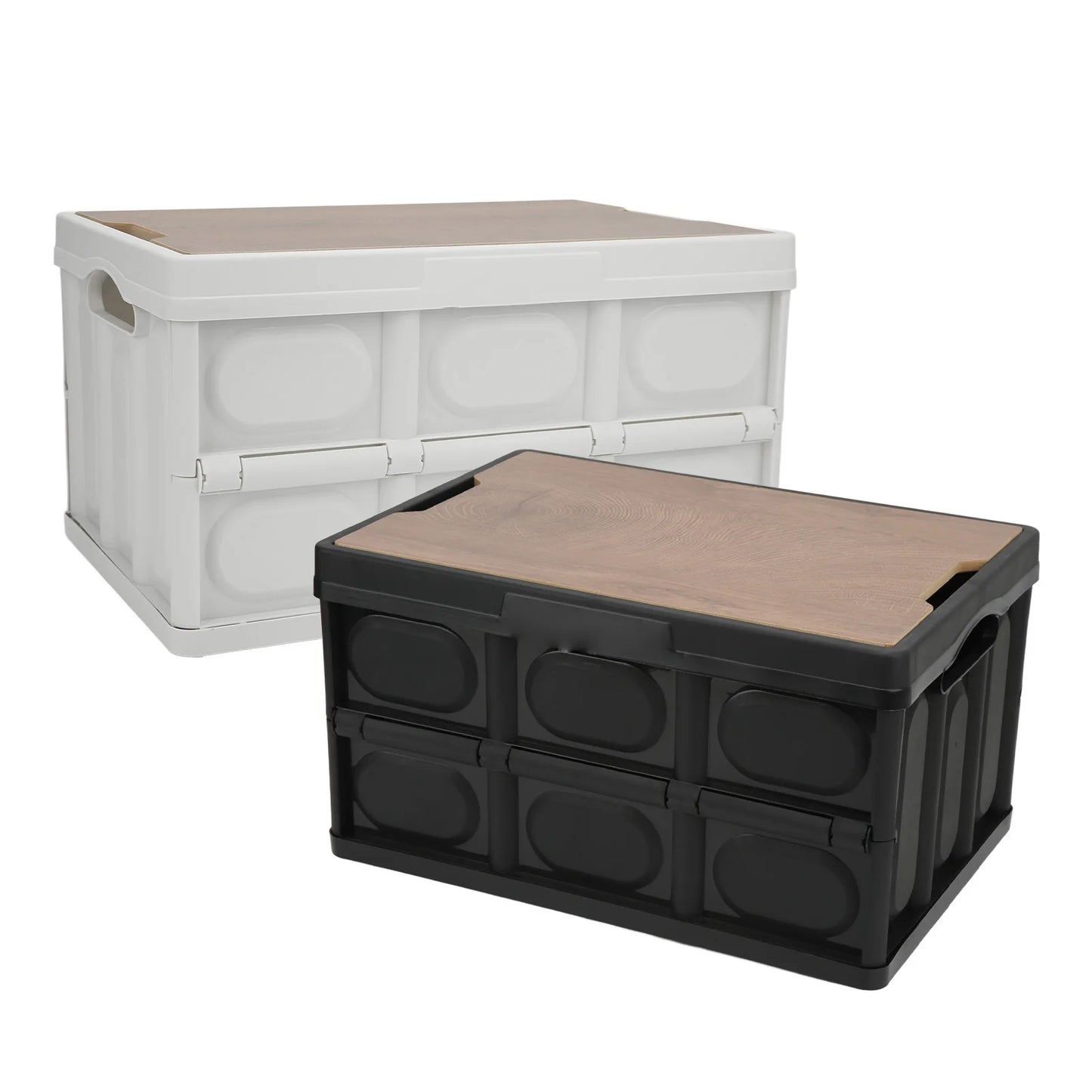 30L Outdoor Camping Picnic Folding Storage Box Multifunctional Thicken Removable Storage Box with Wooden Panel