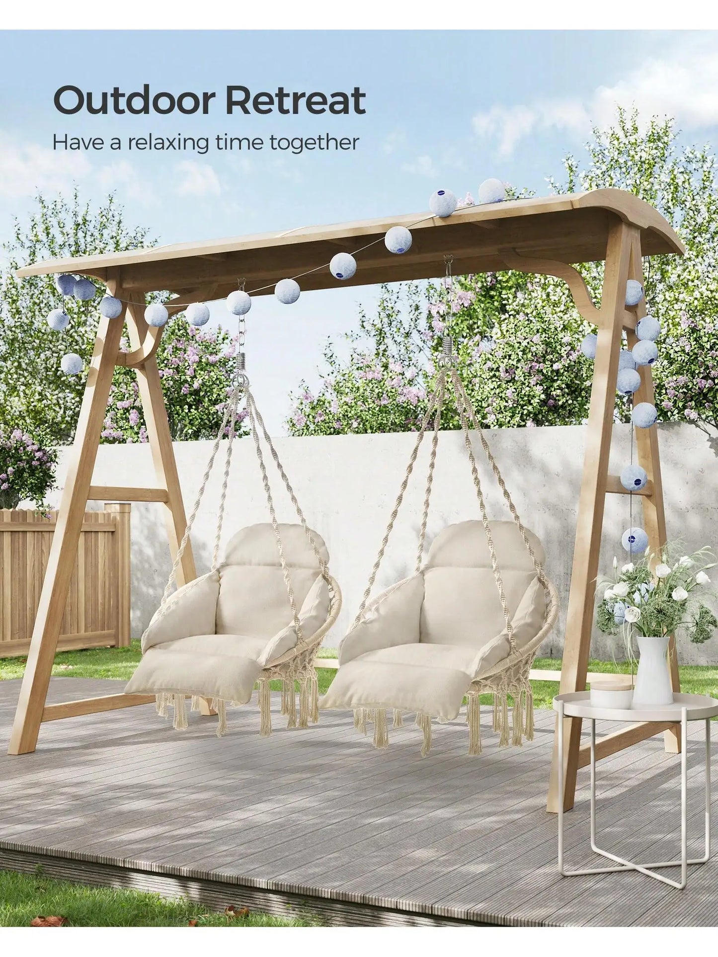 SONGMICS Hanging Chair, Hammock Chair with Large, Thick Cushion, Boho Swing Chair for Bedroom, Patio, Balcony, Garden