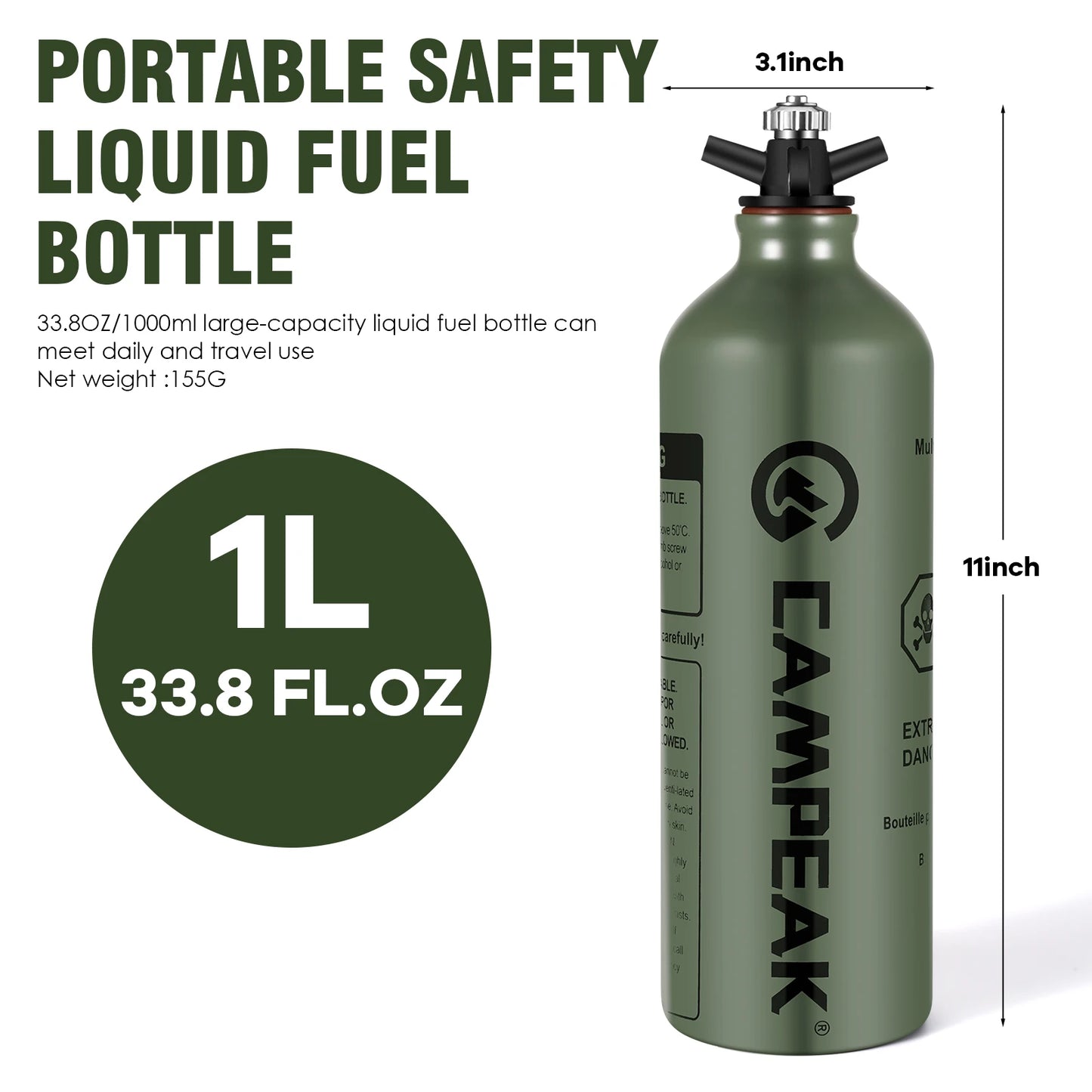 CAMPEAK liquid Fuel Bottle 0.5L/1L Water Bucket for Outdoor Camping with Safety Valve