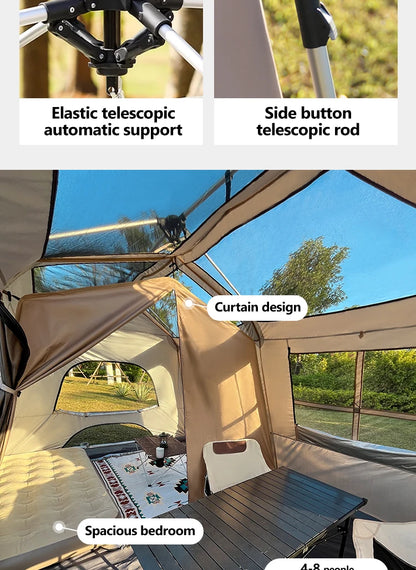 Sonuto-Fully Automatic Outdoor Camping Tent Quick Opening Two Halls Ridge Tent Integrated Canopy Overnight Camping 3-8P