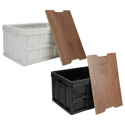 30L Outdoor Camping Picnic Folding Storage Box Multifunctional Thicken Removable Storage Box with Wooden Panel