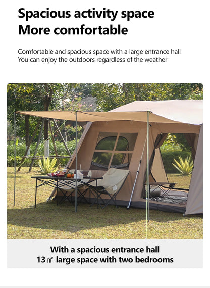 Sonuto-Fully Automatic Outdoor Camping Tent Quick Opening Two Halls Ridge Tent Integrated Canopy Overnight Camping 3-8P