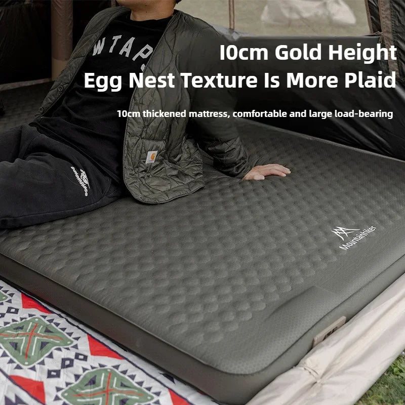 MOUNTAINHIKER 10cm Compact Folding Camping Sleeping Bed Pad Single Double Person Self-inflating Mattress Thick Air Mat Floor