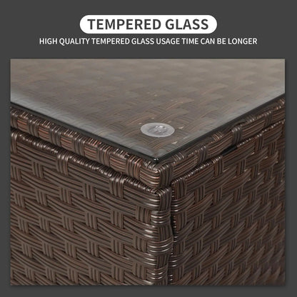 Patio Furniture Wicker Coffee Table Outdoor Garden Square Side Table with Tempered Glass Top Brown