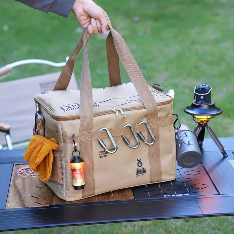 30-42L Camping Equipment Storage Bag Insulation Folding Storage Box Tableware Handbag Field Divider Tactical Camping Picnic Tool