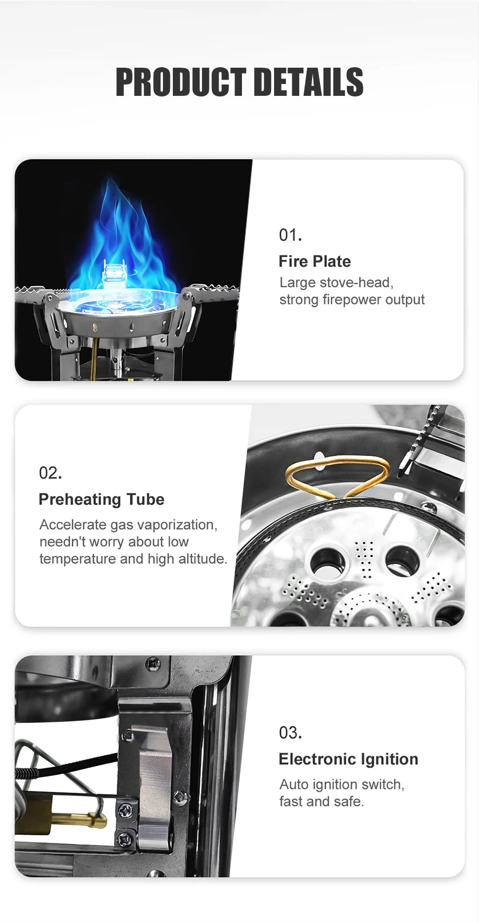 BRS-69 High Power 4360W Outdoor Gas Stove Adjustable Height Foldable Gas Burner Camping Picnic Windproof Stove Cooking Accessory