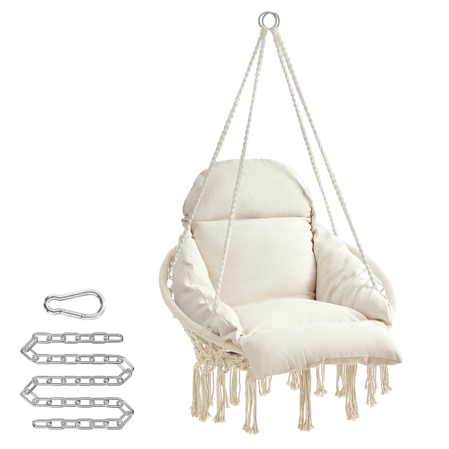 SONGMICS Hanging Chair, Hammock Chair with Large, Thick Cushion, Boho Swing Chair for Bedroom, Patio, Balcony, Garden