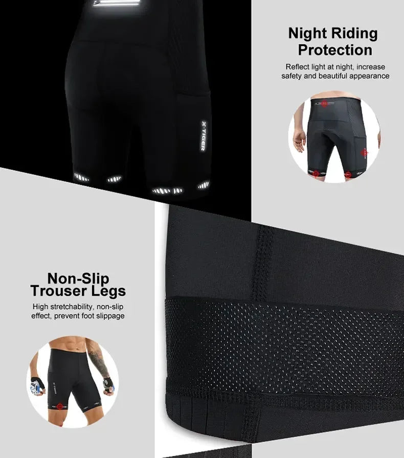 X-TIGER Men Cycling Shorts with Back Pocket Gel Padded Breathable MTB Bike Shorts Mountain Road Biking Riding Half Pants Tights