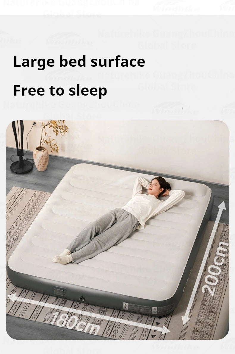 Naturehike Air Mattress Built-in Pump with Pillow Inflatable Thicken Bed Camping Outdoor Luxury 1-3 Person PVC Sleeping Pad 25CM
