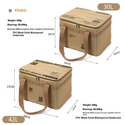 30-42L Camping Equipment Storage Bag Insulation Folding Storage Box Tableware Handbag Field Divider Tactical Camping Picnic Tool