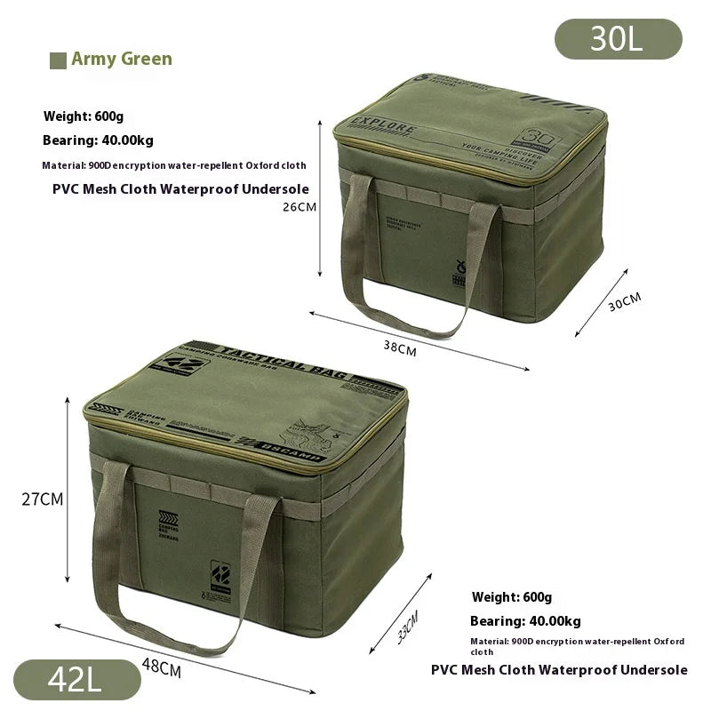 30-42L Camping Equipment Storage Bag Insulation Folding Storage Box Tableware Handbag Field Divider Tactical Camping Picnic Tool